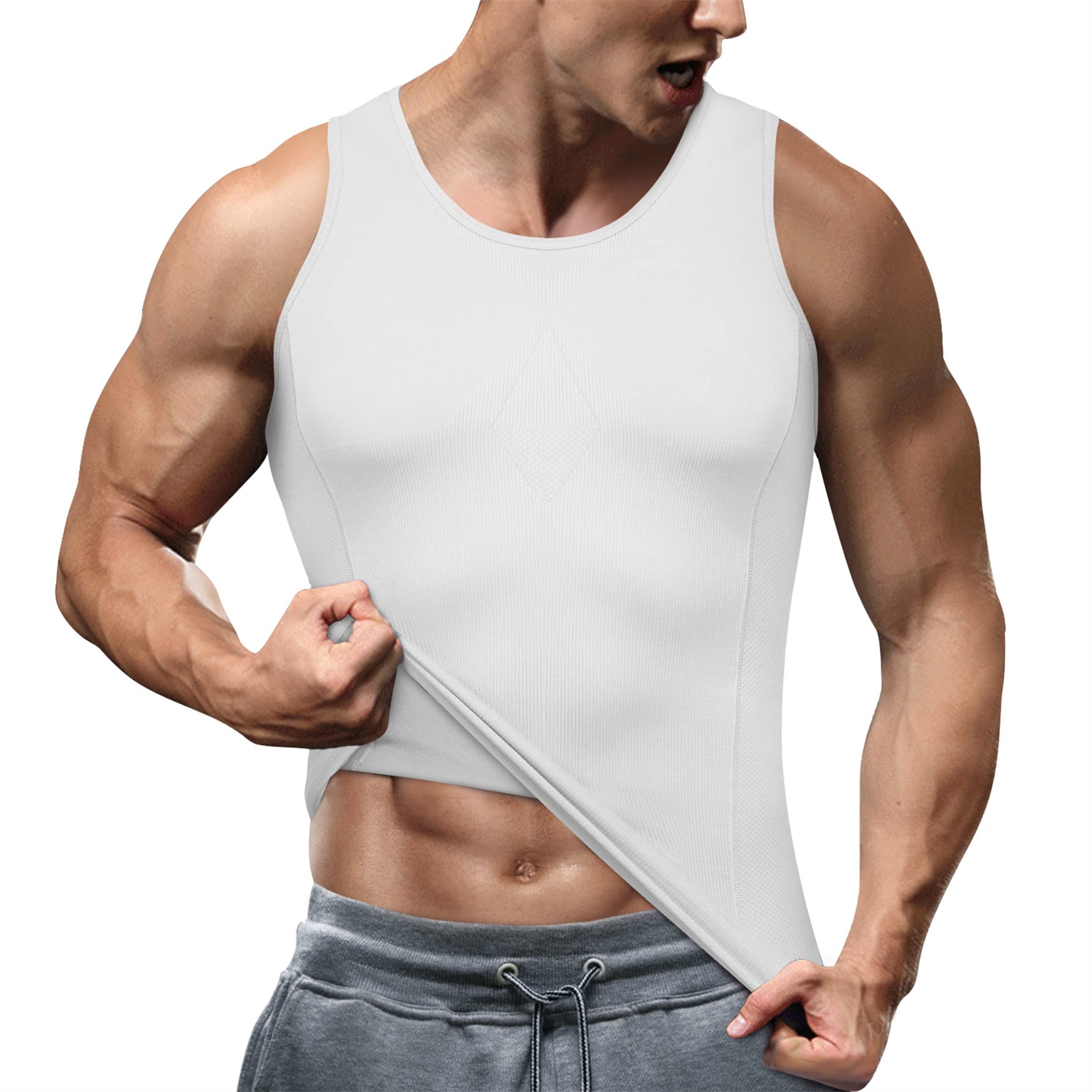 TAILONG White Compression Shirt Men Shapewear Slimming Body Shaper Waist Trainer Vest Workout Tank Tops Abdomen Undershirts