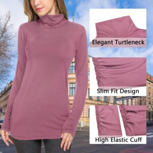 LE VONFORT Womens Turtleneck Long Sleeve Shirts Fleece Lined Lightweight Thermal Base Layer Light Purple Medium