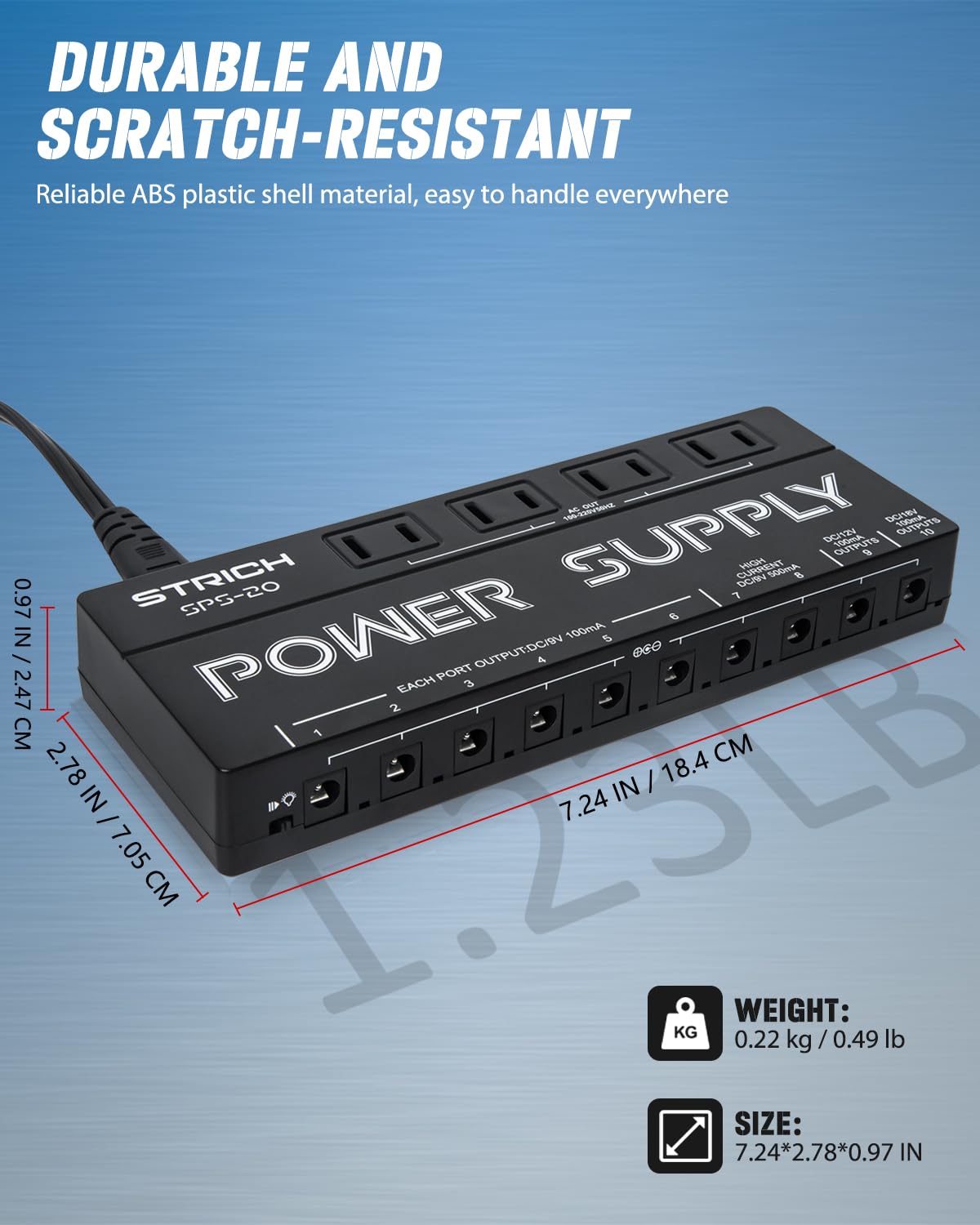 STRICH SPS-20 Guitar Power Supply 10 Isolated DC Output for 9V/12V/18V Effect Pedal