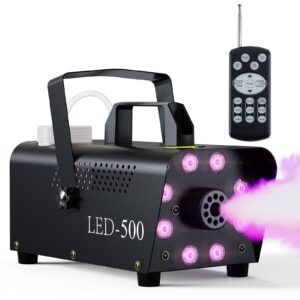 smoke machine, fog machine halloween indoor- 3 stage led lights with 13 colors & strobe effect, automatic smoke machine for party wedding holiday, 500w with receiver and wireless remote controls