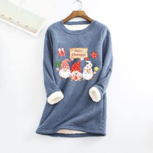 Womens Thermal Tops Christmas Print Crewneck Tshirts Overall Classic Blouses for Women Fashion 2022 Fall Blue