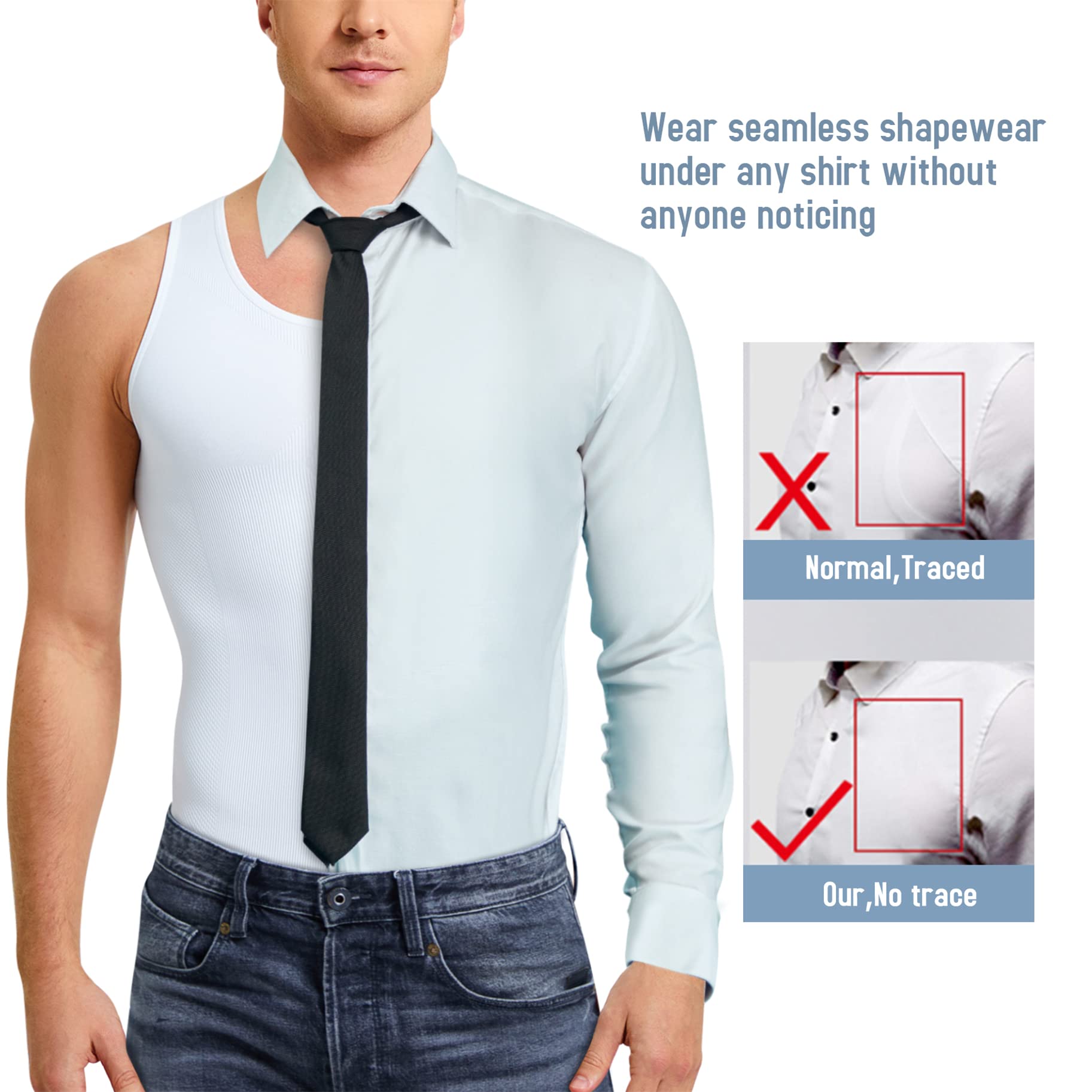 TAILONG White Compression Shirt Men Shapewear Slimming Body Shaper Waist Trainer Vest Workout Tank Tops Abdomen Undershirts