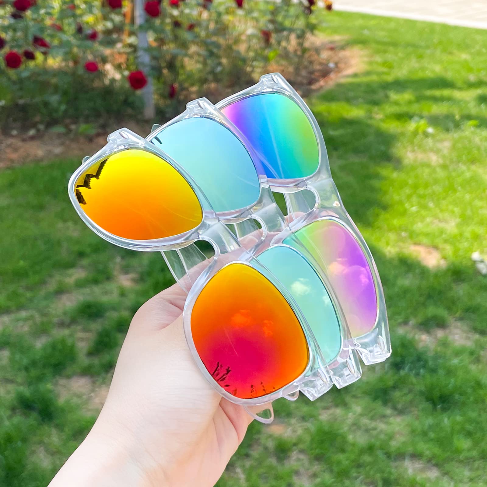 Matcheck 10 Retro Clear Mirrored Sunglasses Bulk Party Favors Classic Glasses Birthday Beach Pool Party Unisex Adult