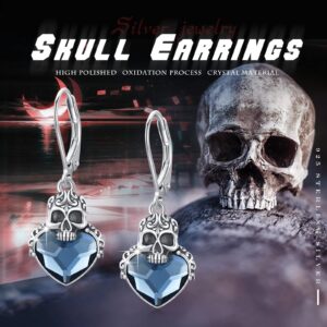 Skull Earrings for Women 925 Sterling Silver Skull Dangle Drop Earrings Gothic Earrings Skull Crystal Earrings Skull Jewelry Gifts for Women