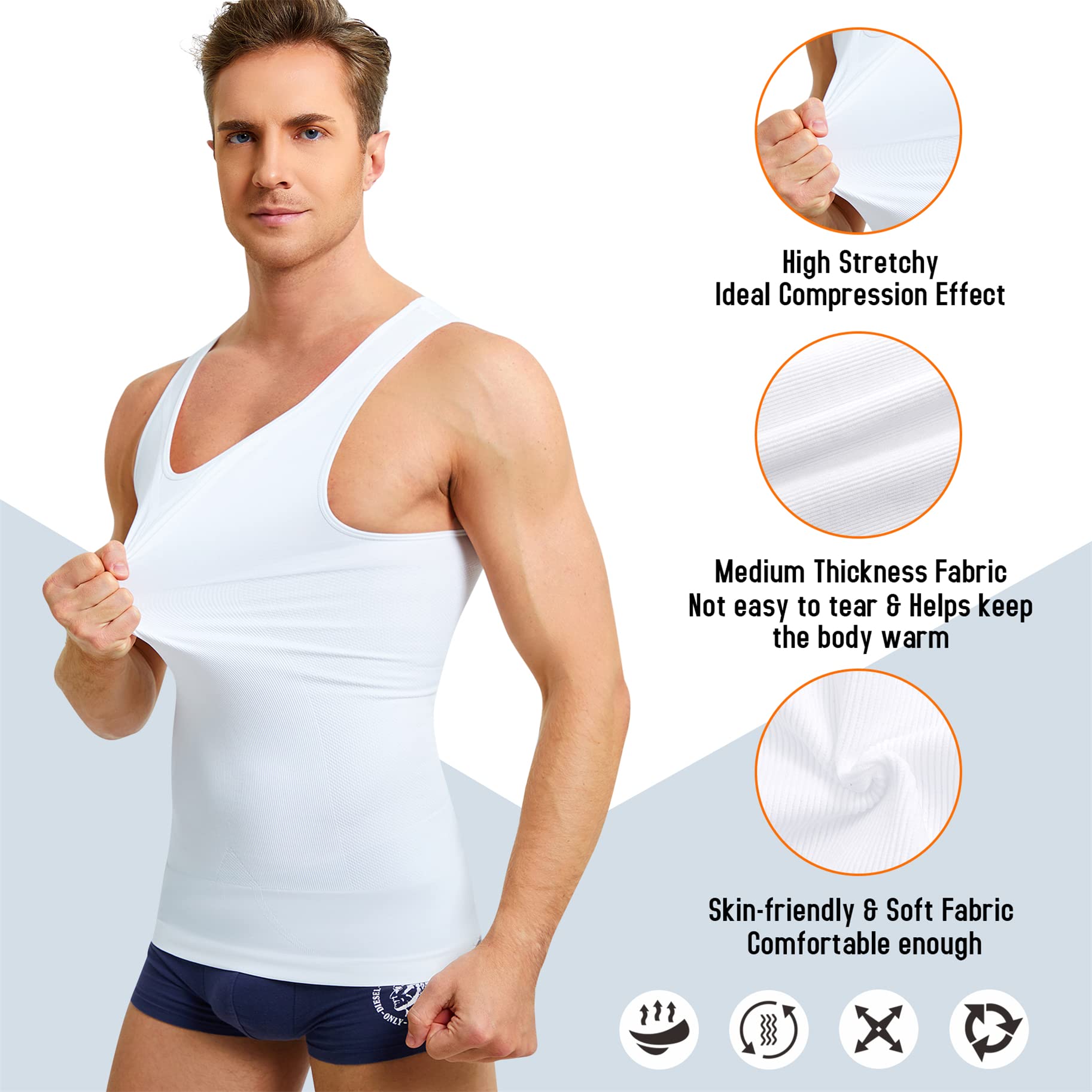 TAILONG White Compression Shirt Men Shapewear Slimming Body Shaper Waist Trainer Vest Workout Tank Tops Abdomen Undershirts