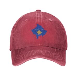 IMEEGIEN Kosovo Terrain Map Baseball Cap for Men Women Vintage Cowboy Hat Adult Casquette Red