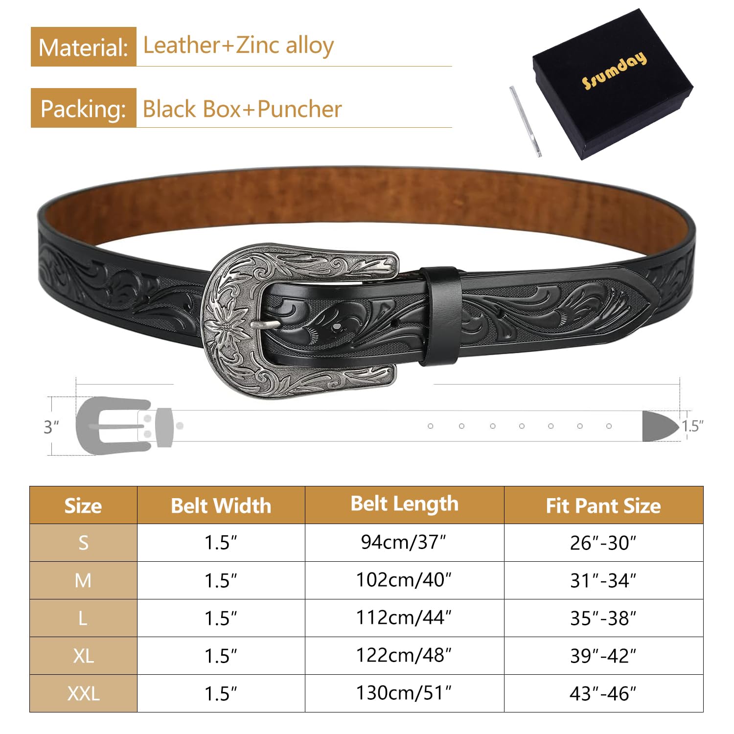 Ssumday Western Cowboy Coffee Style Leather Belts for Women Female Girl Ladies Men Cowgirl Belt Jeans Pants with Vintage Silver Buckle(ZYHCO-M)