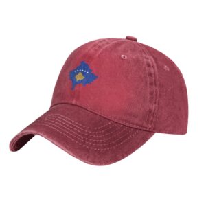 IMEEGIEN Kosovo Terrain Map Baseball Cap for Men Women Vintage Cowboy Hat Adult Casquette Red