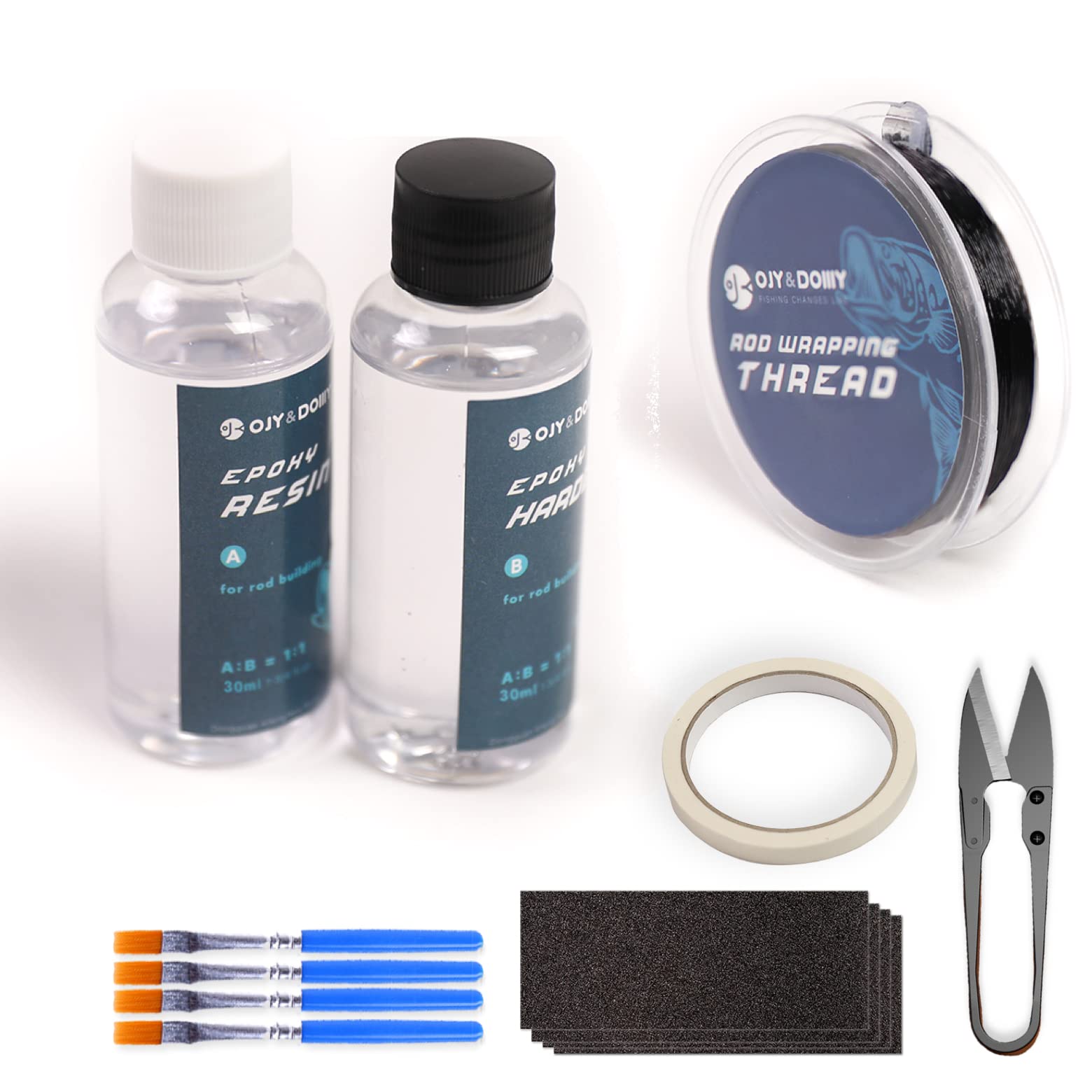 OJYDOIIIY Fishing Rod Repair Kit with Epoxy Glue, Wrapping Thread, Clipper, and Masking Tape