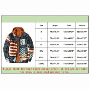 Men Casual Autumn and Winter Retro Print Hooded Zipper Pocket Long Sleeve Shirt Color Blocking Jacket (Multicolor, XL)