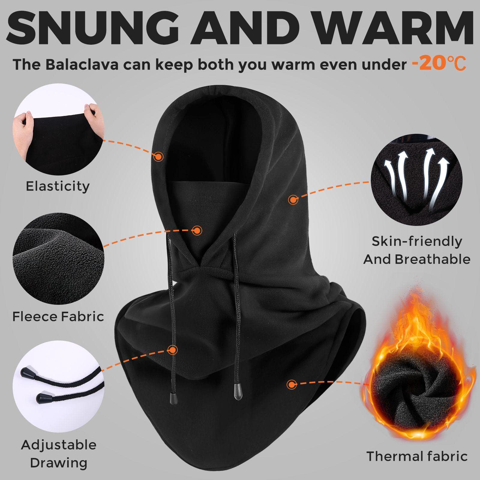 AURUZA Balaclava Ski Mask Fleece Mask Warm Balaclava Breathable Warm and Comfortable Face Mask for Men Women Sports Mask (Black A)