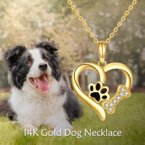 KECHO 14k Gold Paw Print Necklace for Women, Gold Heart Pendant Jewelry Gifts for Her (Heart-2)