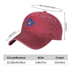 IMEEGIEN Kosovo Terrain Map Baseball Cap for Men Women Vintage Cowboy Hat Adult Casquette Red