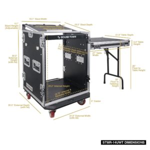 Sound Town PA DJ Combo with 14U Rack/Road ATA Case w/Slant Mixer Top, DJ Work Table, One 10 Outlet AC Power Conditioner/Sequencer (STMR-14TPS10)