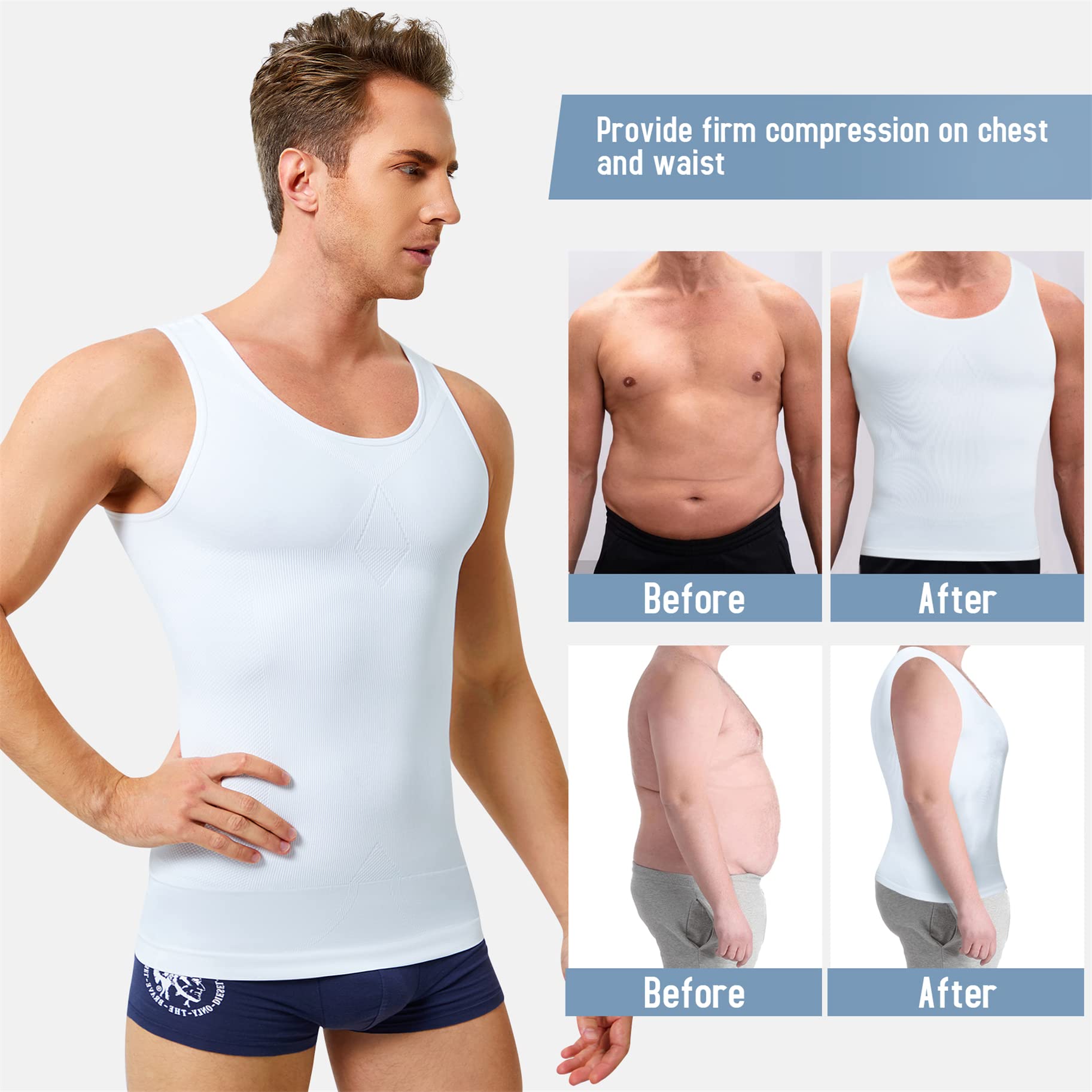 TAILONG White Compression Shirt Men Shapewear Slimming Body Shaper Waist Trainer Vest Workout Tank Tops Abdomen Undershirts