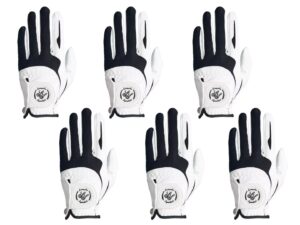 simple symbol men's golf glove premium synthetic leather,net fabric,stable grip,six pack value left hand right hand（left is wear on left hand,right is wear on right hand）(black,s,left)