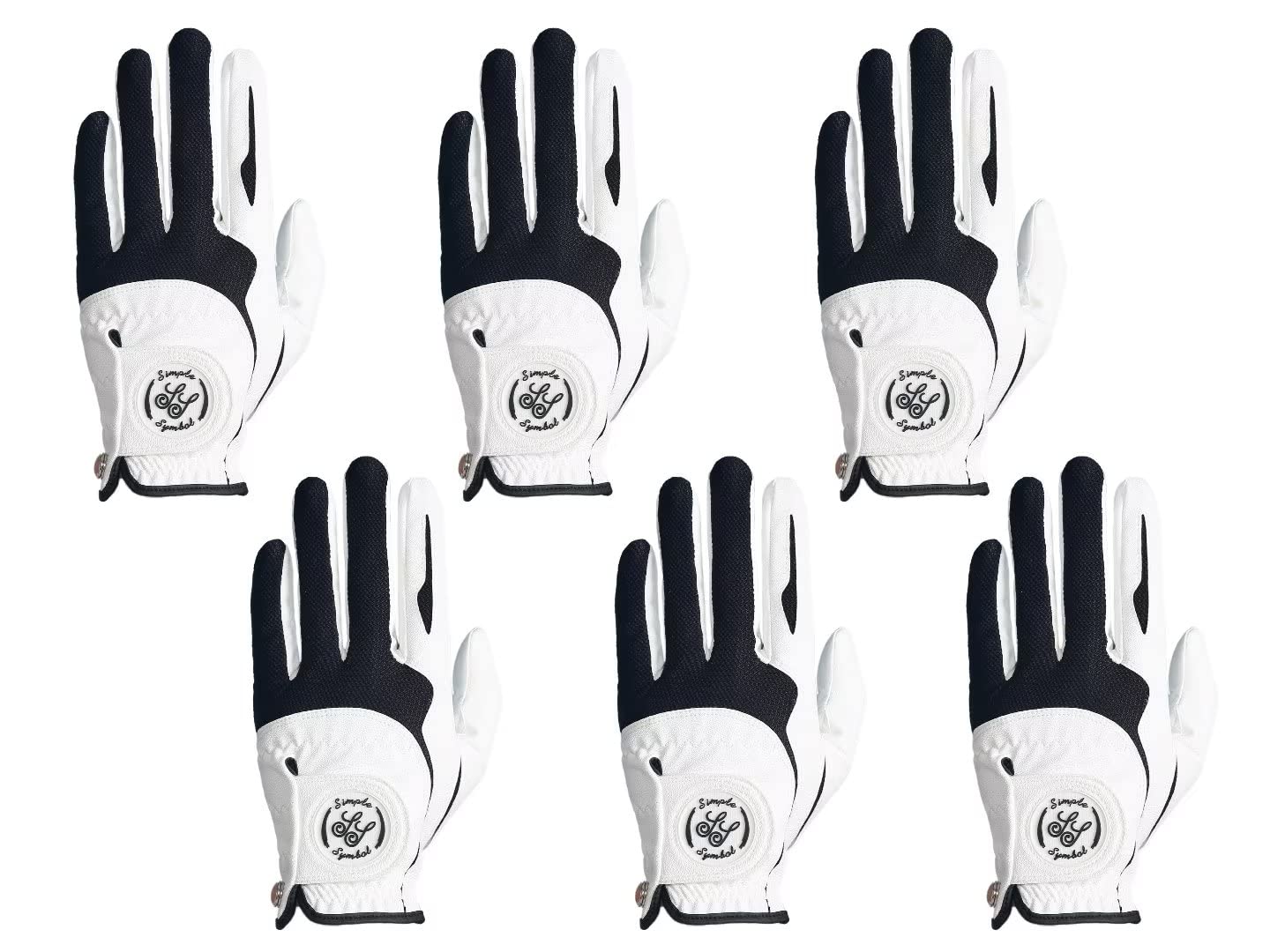 SIMPLE SYMBOL Men's Golf Glove Premium Synthetic Leather,Net Fabric,Stable Grip,Six Pack Value Left Hand Right Hand（Left is Wear on Left Hand,Right is Wear on Right Hand）(Black,S,Left)