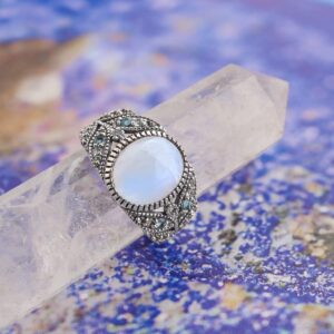 YoTreasure Rainbow Moonstone Swiss Blue Topaz 925 Sterling Silver Designer Ring Jewelry