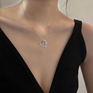 925 Sterling Silver Heart Necklaces for Women, Silver Infinity Necklace Anniversary Birthday Christmas Gifts for Women Mom Wife Girlfriend Ideas Womens Jewelry Initial V Necklace Valentine's Day Gifts