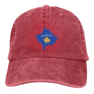 IMEEGIEN Kosovo Terrain Map Baseball Cap for Men Women Vintage Cowboy Hat Adult Casquette Red