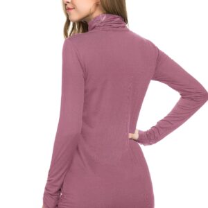 LE VONFORT Womens Turtleneck Long Sleeve Shirts Fleece Lined Lightweight Thermal Base Layer Light Purple Medium