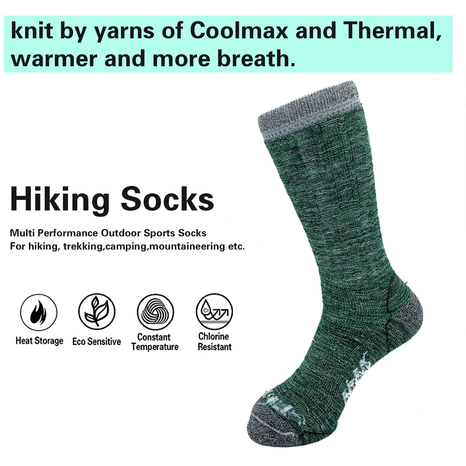 bataidis Hiking socks with Full Cushioned,Thicker,Warmer and more Breathable Men's Outdoor Hiking Running Socks 4 Pairs of Crew Socks for Men.Size in Large