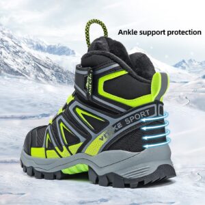 JMFCHI Kids Hiking Boots Boys Girls Outdoor Walking Climbing Sneaker Comfortable Non-slip Snow Shoes Hiker Boot Antiskid Steel Buckle Sole 8.5 Big Kid Black Green