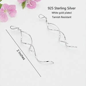 Handmade 925 Sterling Silver Spiral Threader Pull Through Drop Earrings for Women