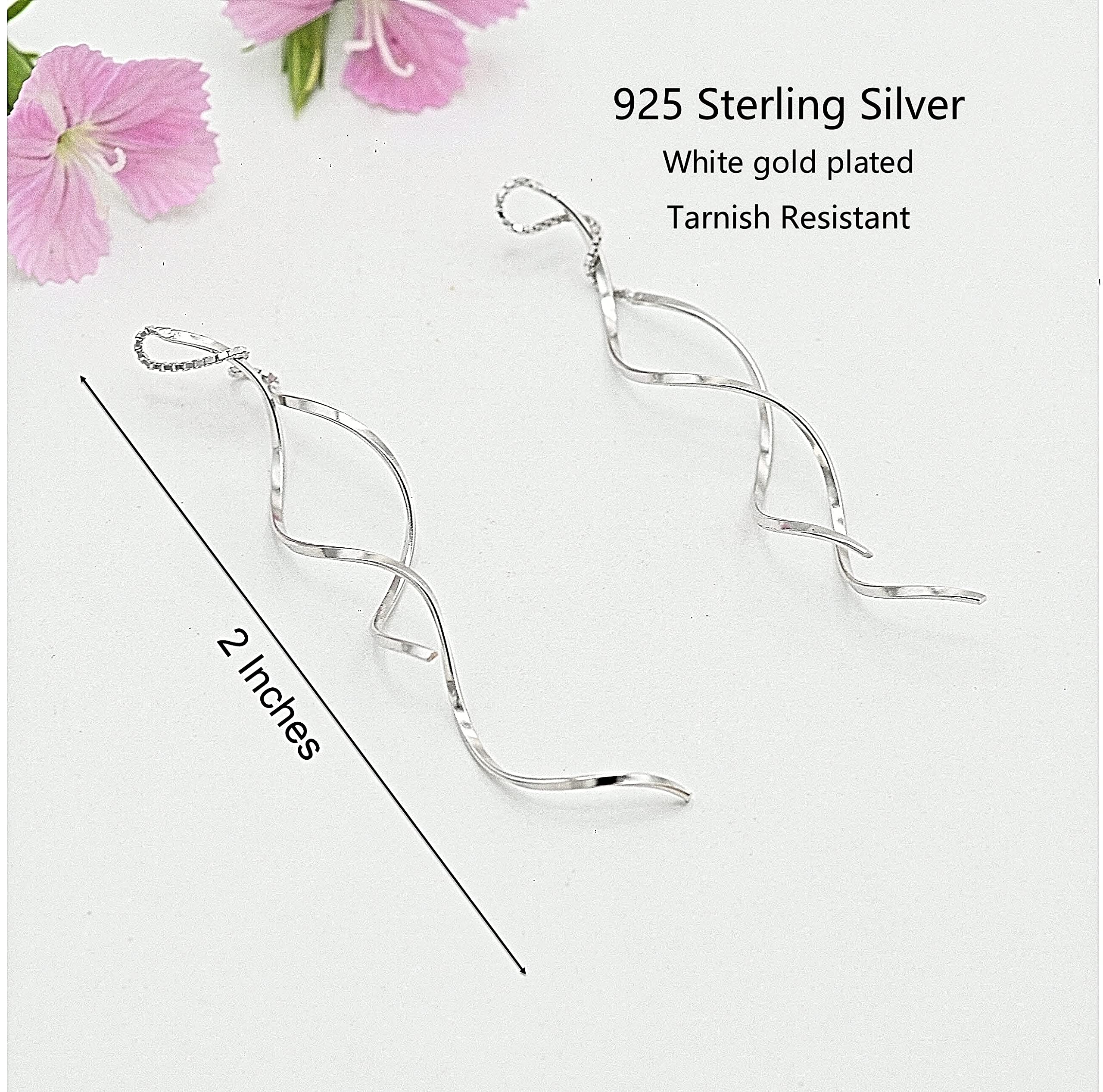 Handmade 925 Sterling Silver Spiral Threader Pull Through Drop Earrings for Women