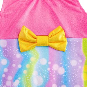 HOZIY 4t 5t Girls Gymnastics Leotards with Shorts for Toddler Girls Kids Rainbow Bow Hot Pink Tumbling Outfits Dance Clothing Clothes Apparel Colorful Multicolored Bodysuits