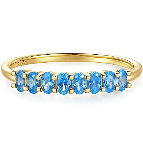 BLOSSOM & HUE Oval Cluster Stackable Ring | Size 8 | Minimalist Blue Gemstone | 18K Gold Plated .925 Sterling Silver | Small Stacking Ring | Gift for Her