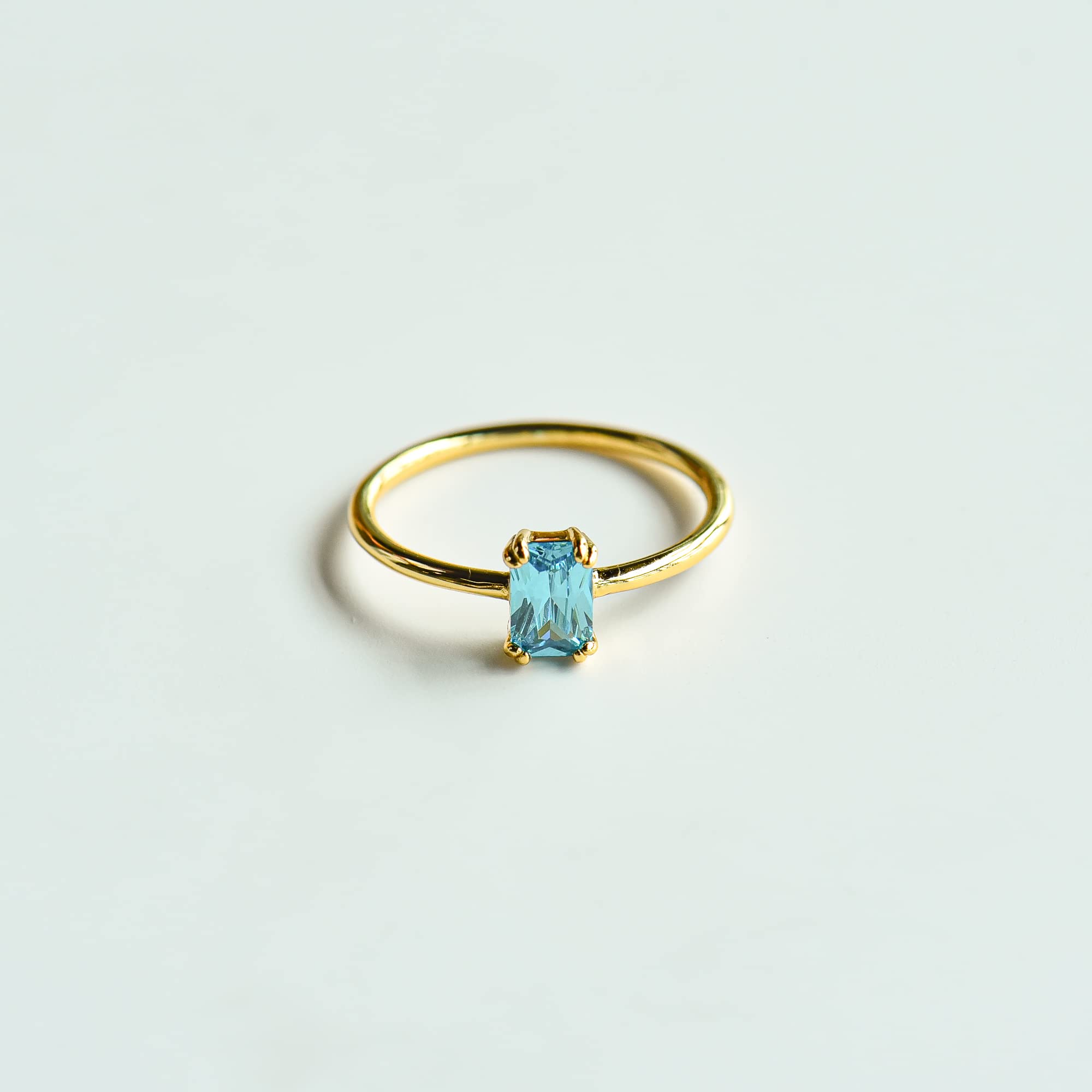 BLOSSOM & HUE Essential Stackable Baguette Ring | Size 8 | 18K Gold Plated .925 Sterling Silver | Minimalist Blue Gemstone Promise Ring for Her