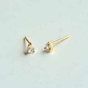 Vintage Pear Cut Stud CZ Earrings | Gold Plated | Cubic Zirconia Solitaire Studs