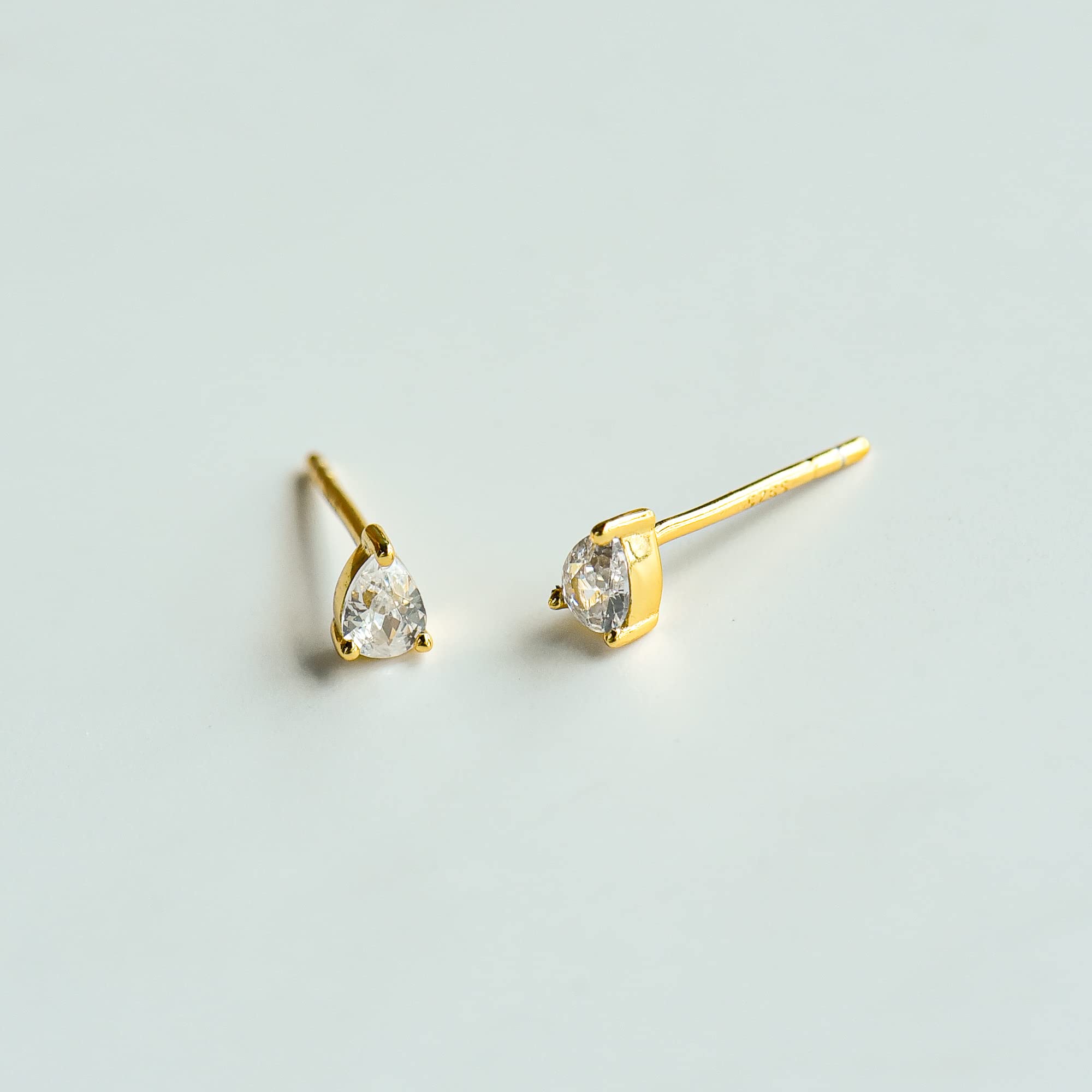 Vintage Pear Cut Stud CZ Earrings | Gold Plated | Cubic Zirconia Solitaire Studs