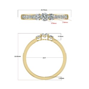 TimeLe$$ Classics 1/2 Carat TW Natural Diamond Three Stone Engagement Ring in 14K Yellow Gold (Ring Size 6)