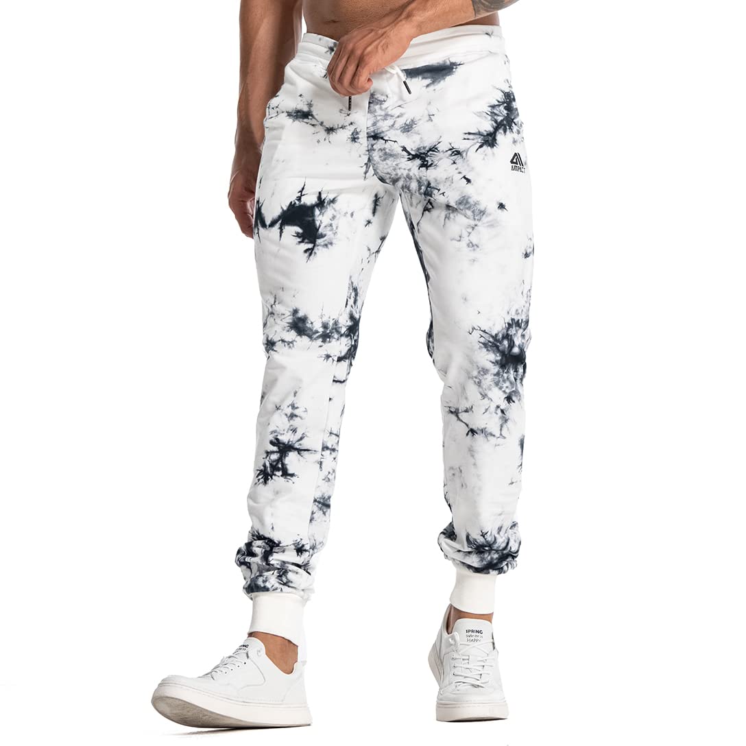 AIMPACT Men's Casual Jogger Sweatpants Tie Dye Running Sweatpants with Pockets(Blackwhite L)