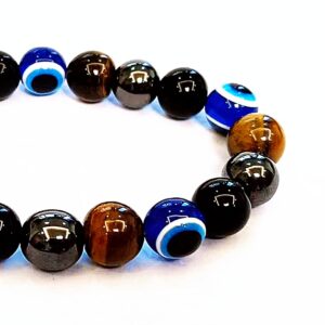 WEFRIN Evil Eye with Hematite Black Obsidian Tiger Eye Stone Triple Protection Bracelets for Men Women, Crystal Jewelry Stone Bracelets Bring Luck and Prosperity and Happiness 10mm Beads