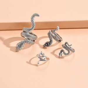 Silver Snake Ring Set Silver Snake Rings for Women Serpent Ring Adjustable Vintage Rings Punk Goth Rings Gold Snake Silver Ring Set Snake Jewelry