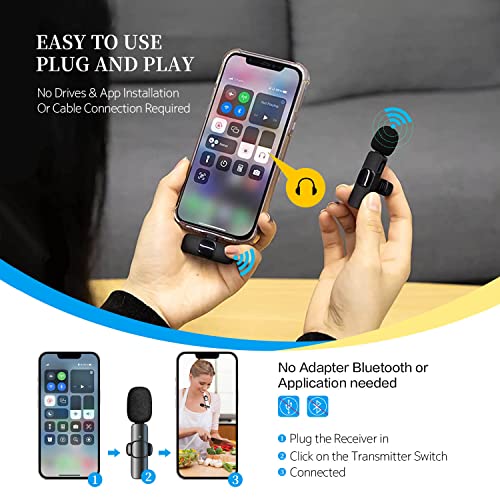 Jisile Wireless Microphone for iPhone iPad, Professional Wireless Lavalier Microphone for Video Recording, Clip On Lapel Mic for Podcast/YouTube/Interview/Vlog/Presentation/Facebook Live