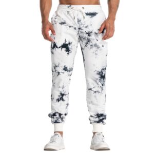 aimpact men's casual jogger sweatpants tie dye running sweatpants with pockets(blackwhite l)