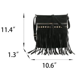 Women Hobo Fringe Crossbody Bag Vintage Small Bohemian Tassel Shoulder Bag Studded Faux Suede Western Hippie Boho Purse (Brown,One Size)