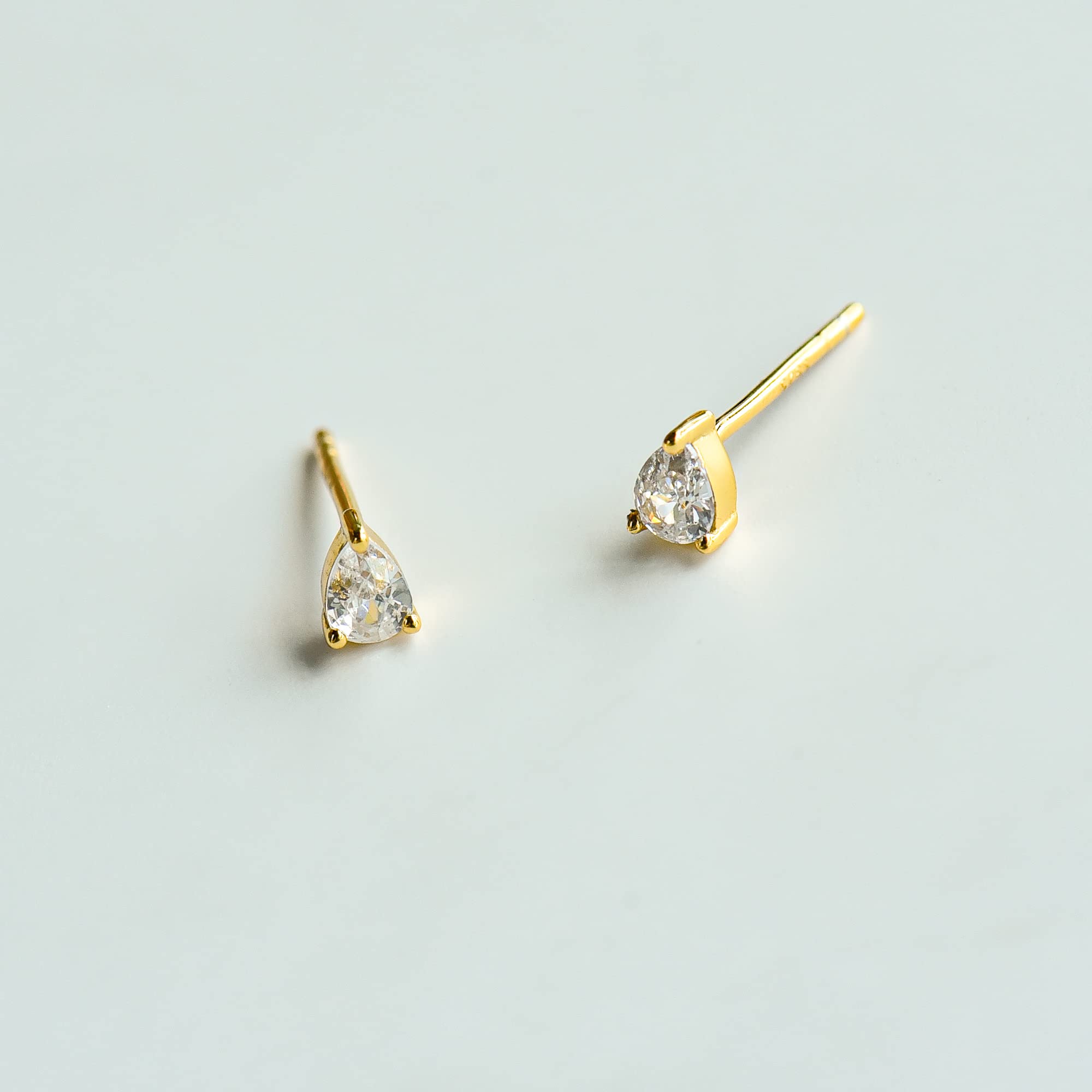 Vintage Pear Cut Stud CZ Earrings | Gold Plated | Cubic Zirconia Solitaire Studs