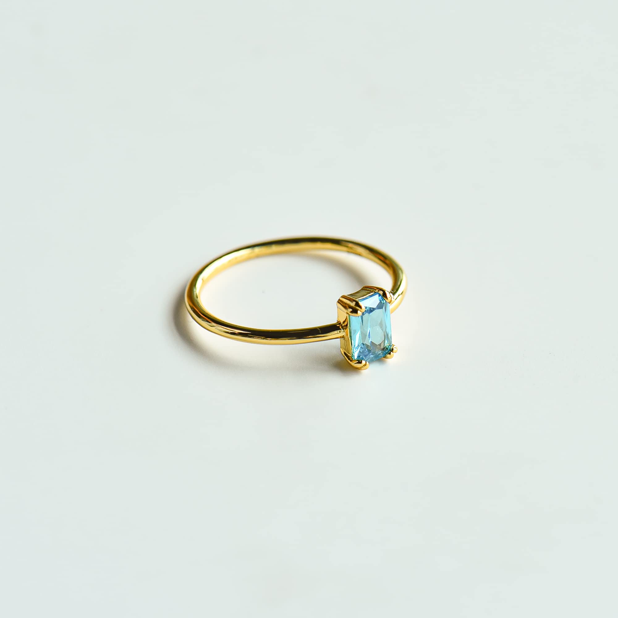 BLOSSOM & HUE Essential Stackable Baguette Ring | Size 8 | 18K Gold Plated .925 Sterling Silver | Minimalist Blue Gemstone Promise Ring for Her