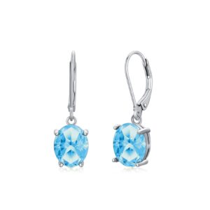 Blue Birthstone Earrings 925 Sterling Silver Created Aquamarine Earrings for Women, Birthday Dangle Earrings for Women