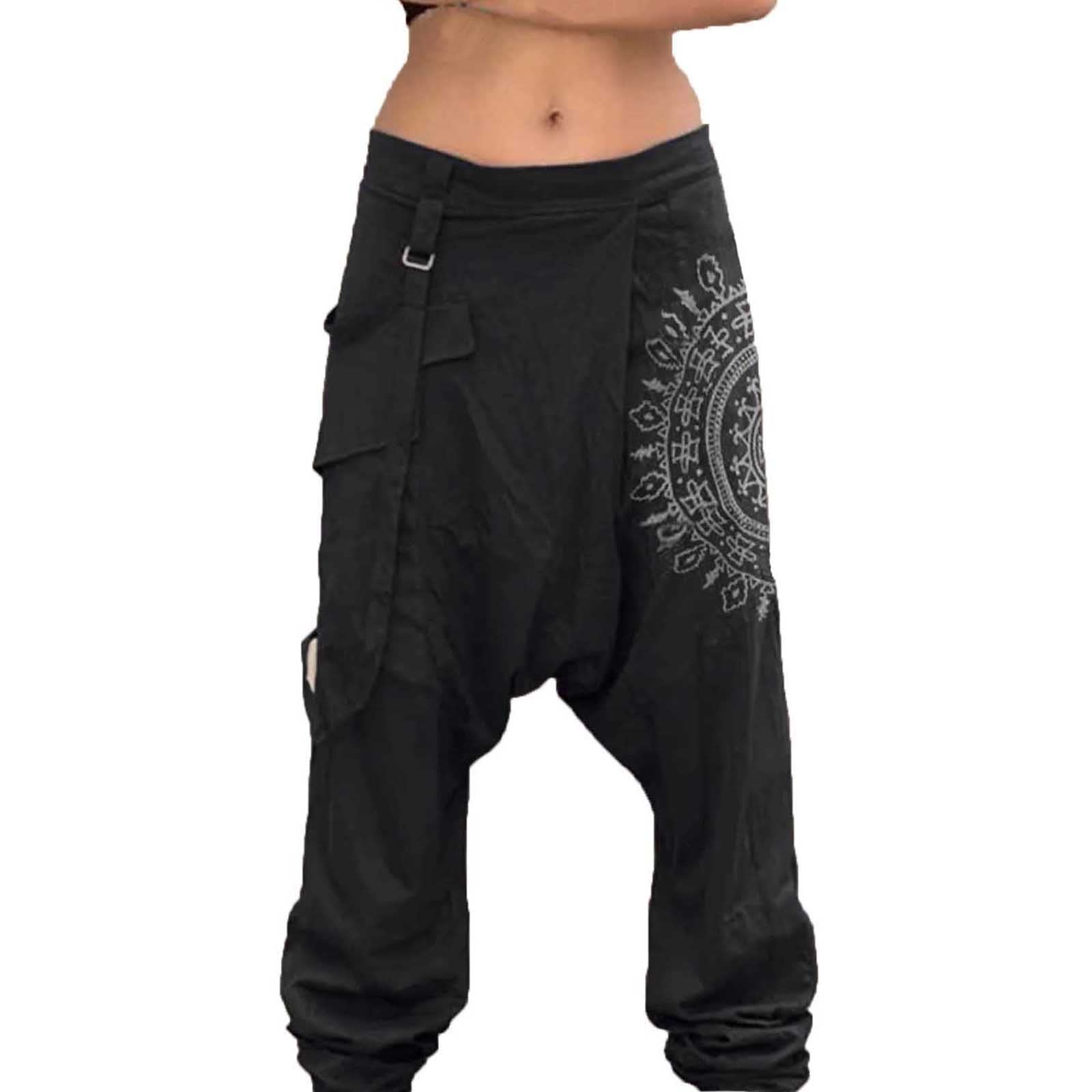 Mens Cotton Baggy Hippie Boho Yoga Harem Pants Vintage Loose Fit Joggers(Black,Medium)