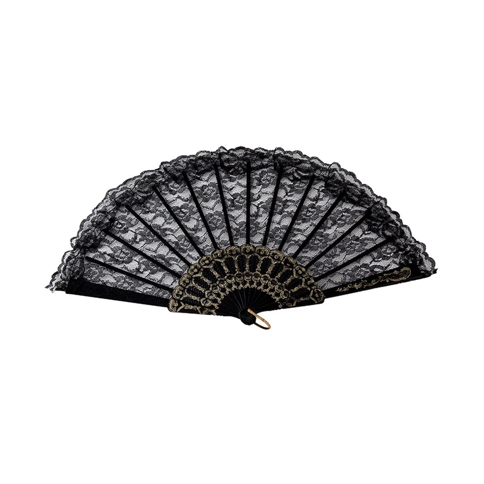 IXOUP Retro Style Lace Cheongsam Fan Folding Fan Lace Fan Catwalk Hanfu Black Circular Fan Small Fan (Color : 2)