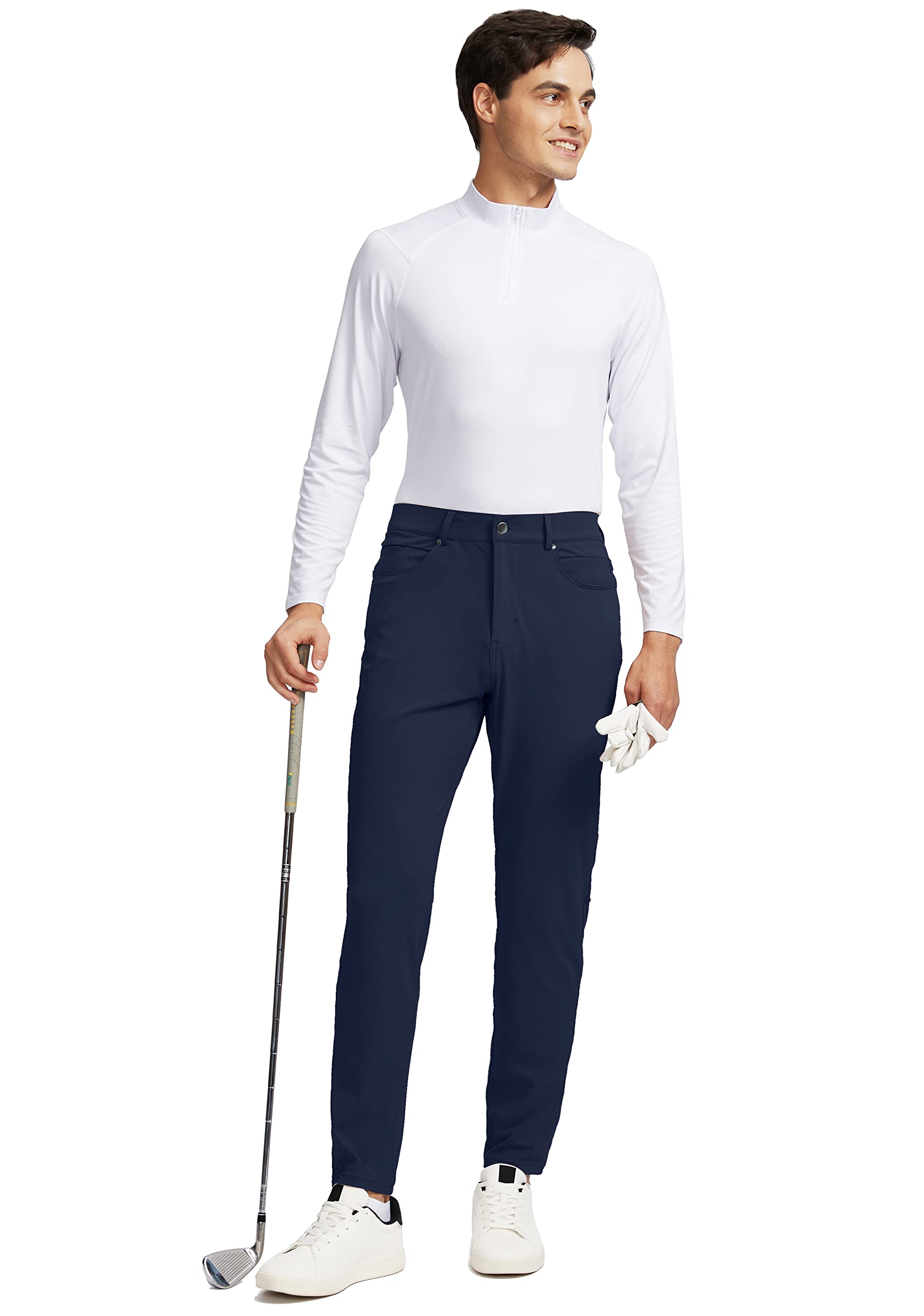 G Gradual Men's Stretch Golf Pants with 6 Pockets Slim Fit Dress Pants for Men Travel Casual Work (Navy, XL)