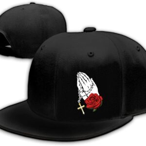 Jesus Praying Hands Cross Hat Christian Jesus Crosses Rose Flowers Snapback Hats for Men Flat Bill Adjustable Snap Backpack Plain Baseball Cap Christian Gifts for Women