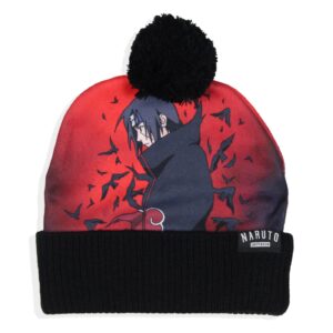 Bioworld Naruto Shippuden Itachi Akatsuki Shinobi Organization Cuffed Pom Beanie Hat Black