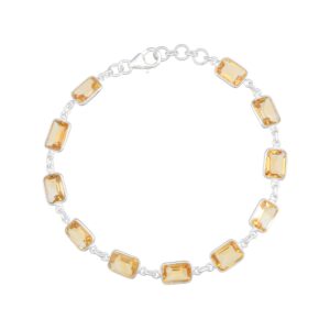 natural citrine cut gemstone 925 sterling silver bezel bracelet